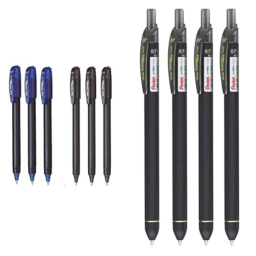 Pentel Energel - 0.7mm - Roller Gel Pen Set - Pack of 6 Pens - (3 BLUE + 3 BLACK) EnerGel Click Roller Gel Pen - Pack of 4 (BLACK PENS)