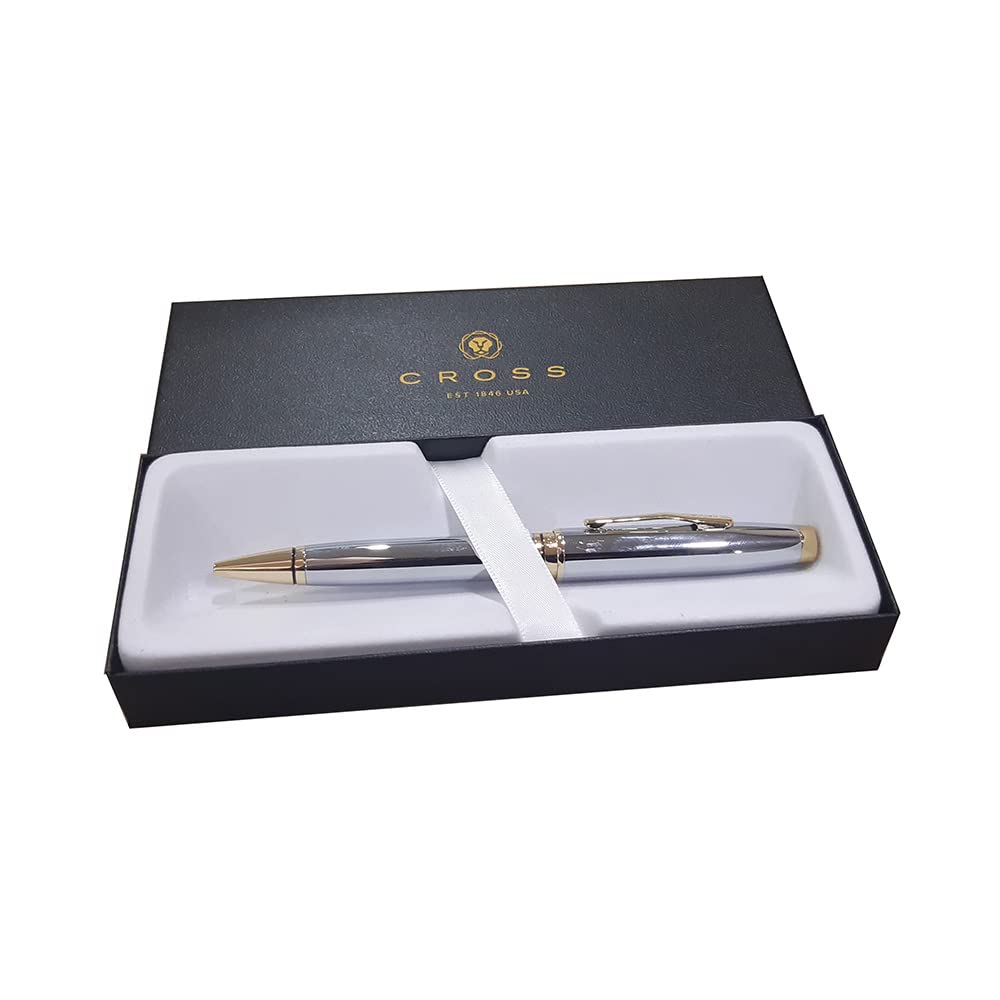 Cross A.T.Distinguished Century Ii Silhouette,Extremely Polished Chrome Barrel&23Kt Gold Appointment Coventry With Cross Signature Center Band Medium Point Ballpoint Pen,Great Gift For Any Occasion