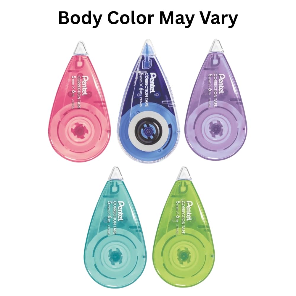 Pentel Correction Tape | Non-Toxic & Strong Adhesive Tape | 6M Long Lasting Writable Tape | 5mm x 6m | Blue | Pack of 2 (ZTP405)