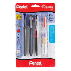 Pentel Regular Kit | Izee Click 4 in 1 Pen, Energel Gel Pen (0.7mm), Pentel 0.7mm 2B Mechanical Pencil | with 15cm Transparent Plastic Ruler and 2B Lead | Pack of 1
