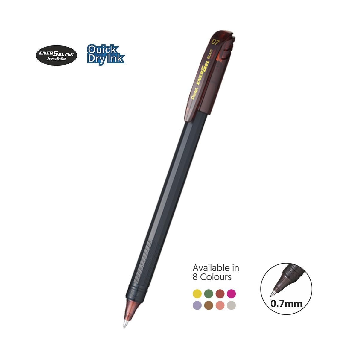 Pentel Energel 0.7mm Metal Tip Roller Gel Pen Set - Pack of 12 (Multicolour)