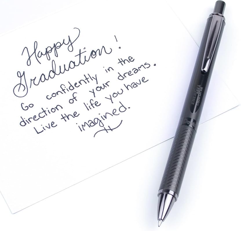 Pentel EnerGel Metal 0.7mm Roller Gel Pen | Aluminium Metal Matte Black Body | Textured Grip With Retractable Mechanism | Black Body, Blue Ink