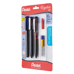 Pentel Regular Kit | Izee Click 4 in 1 Pen, Energel Gel Pen (0.7mm), Pentel 0.7mm 2B Mechanical Pencil | with 15cm Transparent Plastic Ruler and 2B Lead | Pack of 1