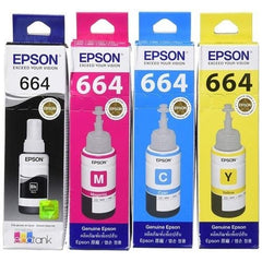 Epson T664 Ink Bottle (Cyan, Magenta, Yellow, Black) Ink Tank Printer L100, L200, L210, L220, L300, L310, L350, L355-70 ML Each Bottle