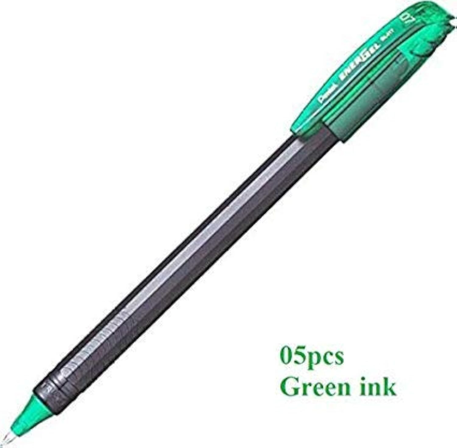 Pentel Energel BL417 Roller Gel Pen | Quick Drying & Smudge-Proof Ink | 0.7mm Smooth Metal Tip | Set Of 5 Pens, Green Ink