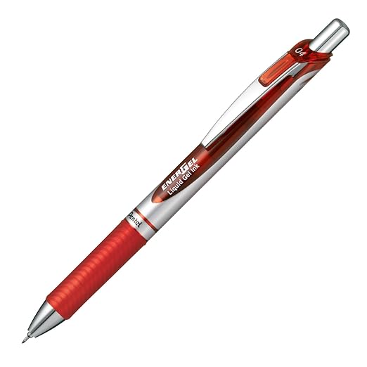 Pentel BLN74-B Retractable EnerGel Ink Ballpoint Pen, 0.02 inches (0.4 mm), Red