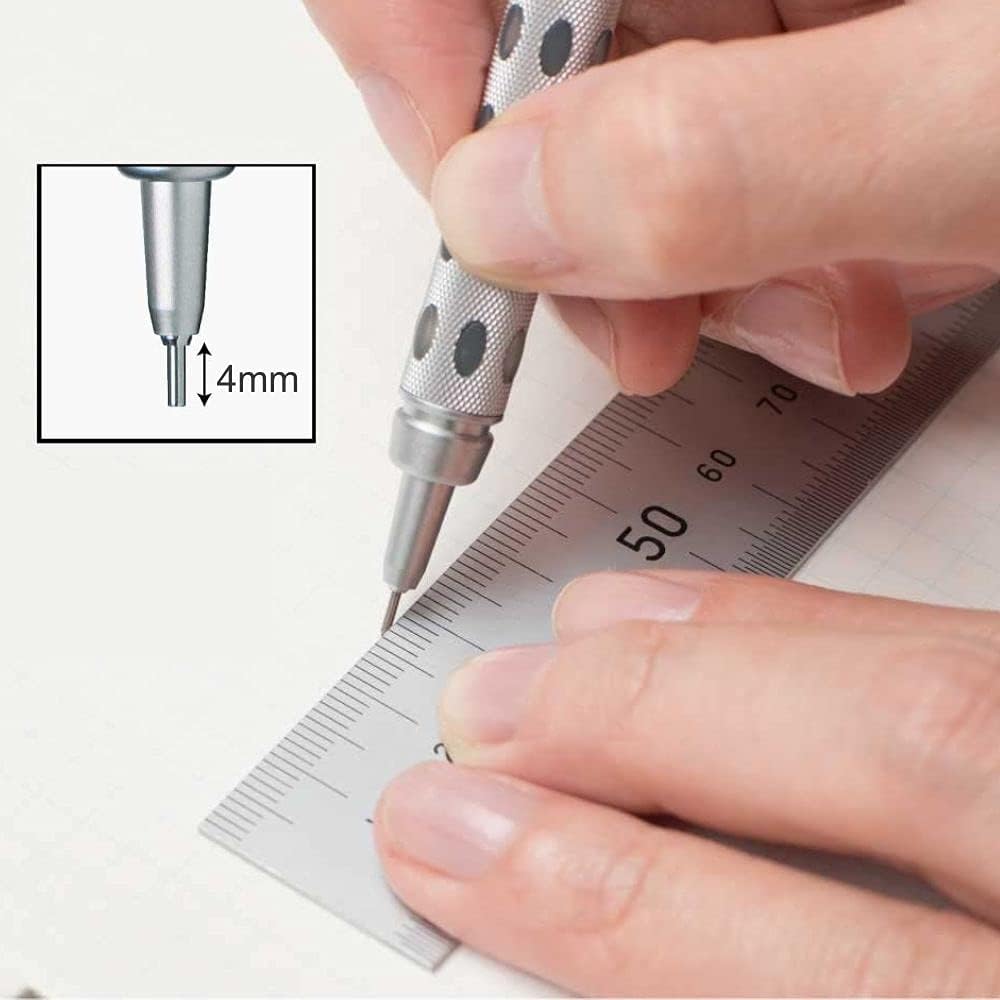 Pentel GraphGear 1000 0.5 Mm Mechanical Drafting Pencil | Metal Clip With Retractable Mechanism | Dual Metal & Rubber Grip | Pack Of 1 | Silver & Black (PG1015)