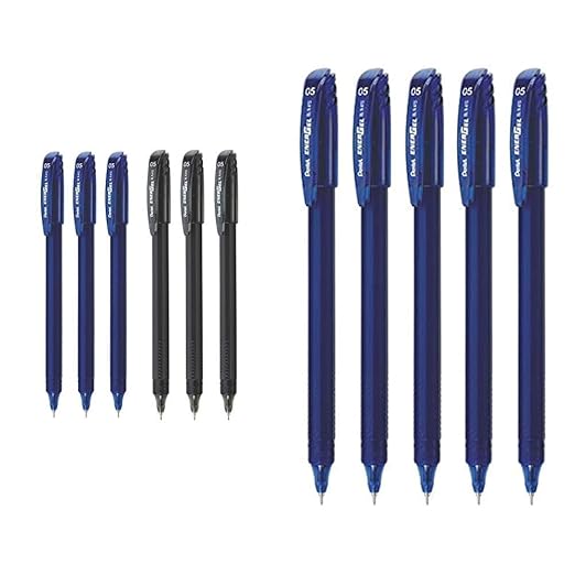 Pentel Energel - Roller Gel Pen Set - Pack of 6 Pens - (0.5mm - 3 BLUE + 3 BLACK) Energel - Roller Gel Pen Set - Pack of 5 (0.5mm Blue)