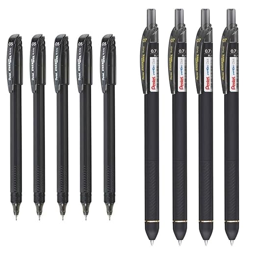Pentel Energel Roller Gel Pen Set - Pack of 5 (0.5mm Black) - Pack of 4 (Black Pens)