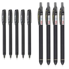 Pentel Energel Roller Gel Pen Set - Pack of 5 (0.5mm Black) - Pack of 4 (Black Pens)