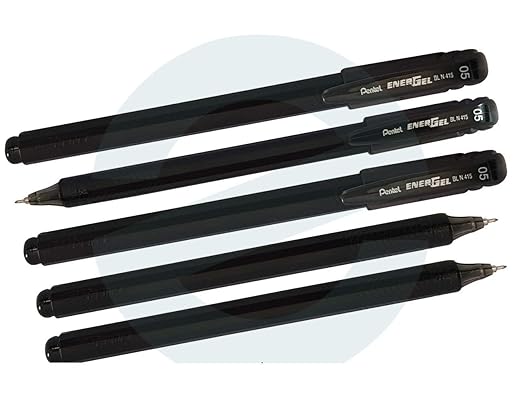 Pentel Energel Roller Gel Pen 0.5mm Metal Tip - 5 Pcs By DTL Company (Black)