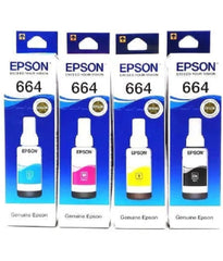 Epson T664 Ink Bottle (Cyan, Magenta, Yellow, Black) Ink Tank Printer L100, L200, L210, L220, L300, L310, L350, L355-70 ML Each Bottle