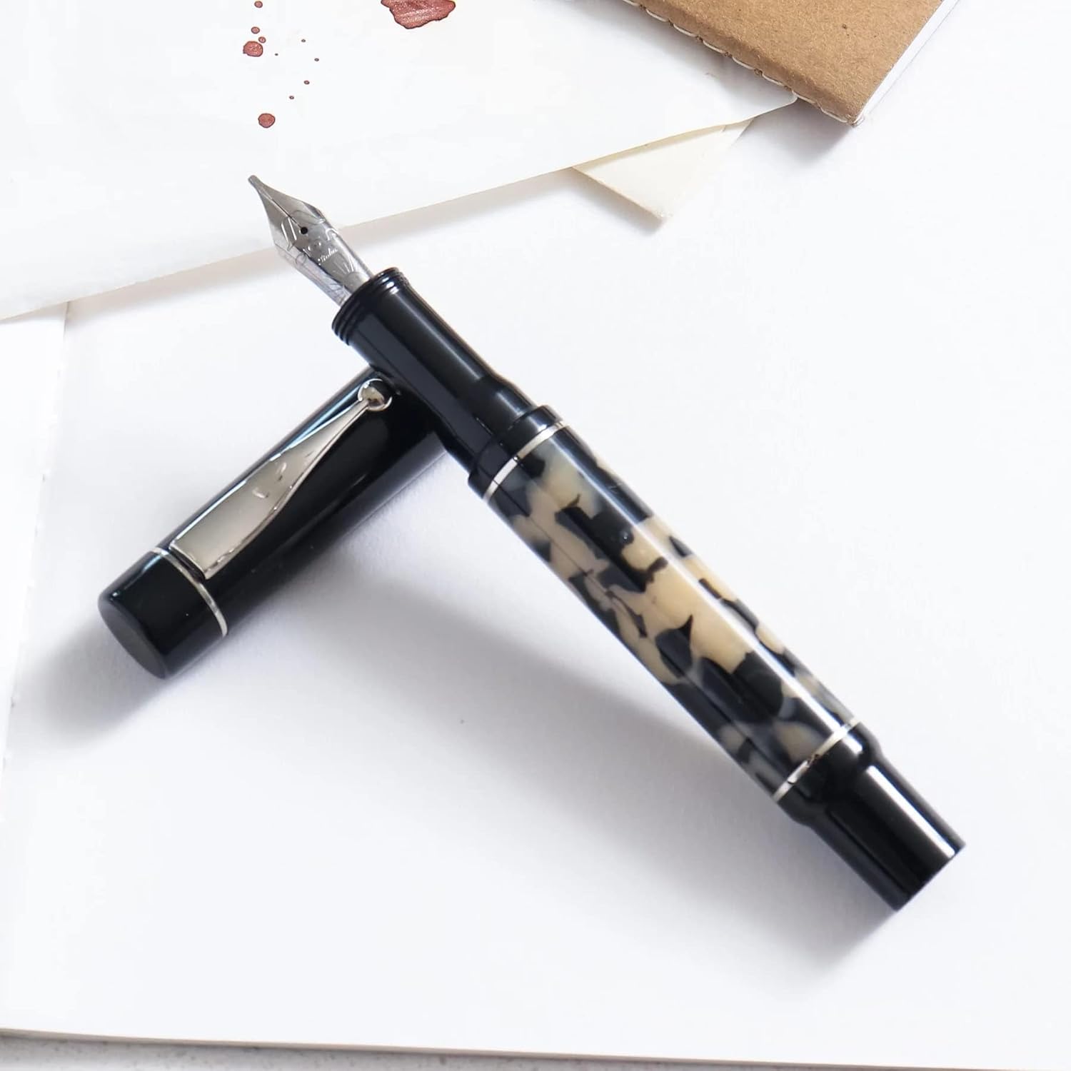 GIOIA Alleria Tramonto Fountain Ink Pen Black Resin Barrel & Cap with Rhodium Plated Medium Nib and Trims,Piston Ink Filling System-Does Not Support Cartridge/Converter