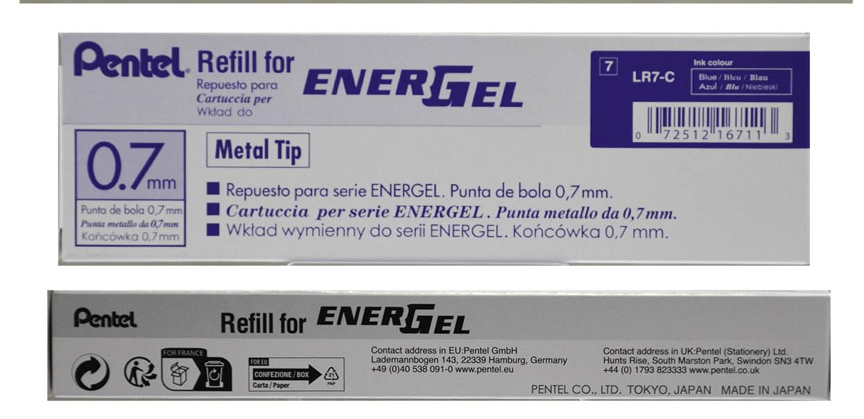 Pentel Energel BL415 Roller Gel Pen & Refills Combo | Quick Drying & Smudge-Proof Ink | 0.5mm Smooth Metal Tip | Set Of 5 Pens & 10 LR5 Refills, Blue Ink
