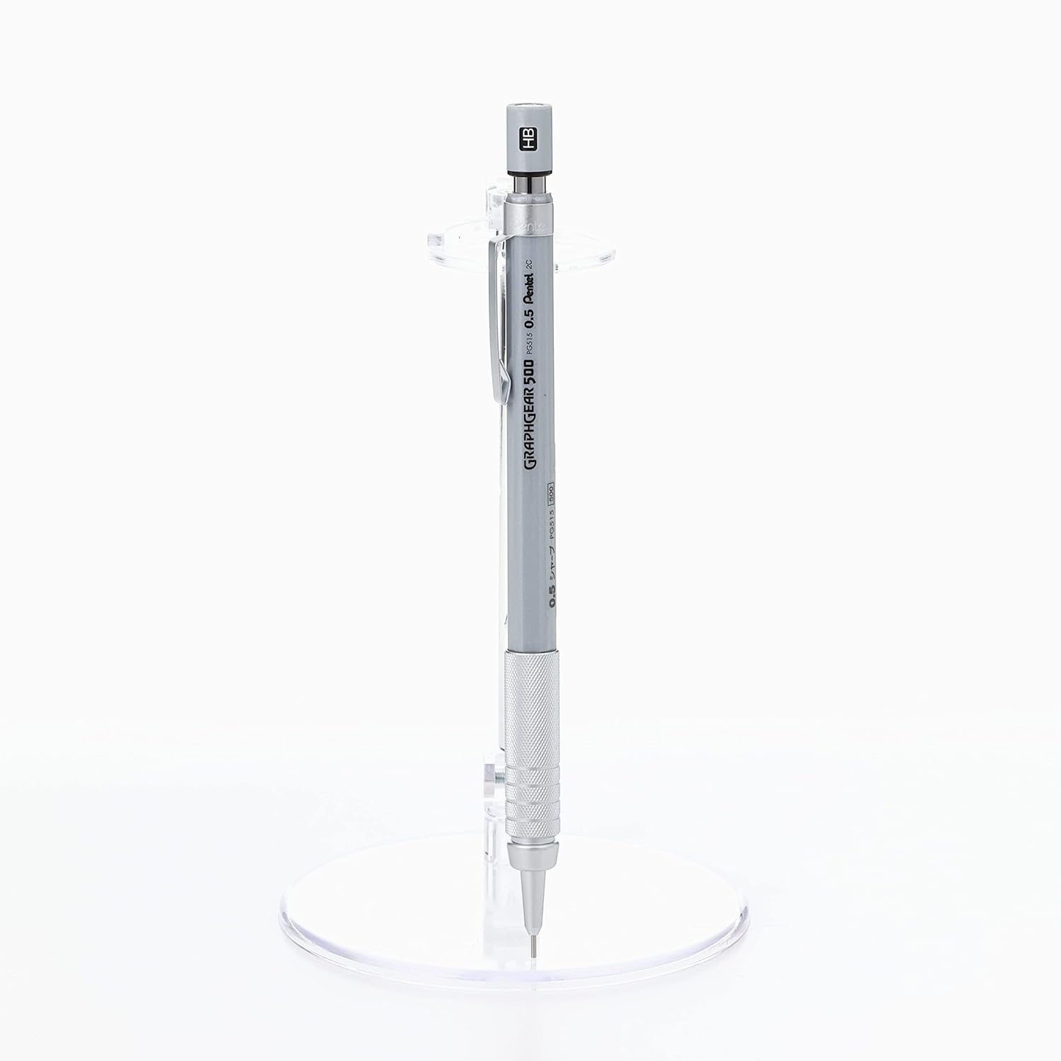 Pentel GraphGear 500 0.5 MM HB Mechanical Pencil | Lead Of Grade HB | Mini Interchangeable Eraser With Push Mechanism | Silver Plated Swing Grip | Pack Of 1 | Silver (PG515)