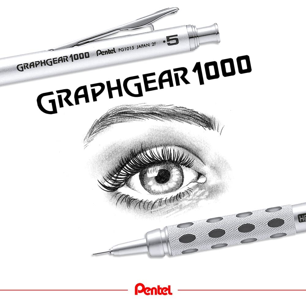 Pentel GraphGear 1000 0.5 Mm Mechanical Drafting Pencil | Metal Clip With Retractable Mechanism | Dual Metal & Rubber Grip | Pack Of 1 | Silver & Black (PG1015)