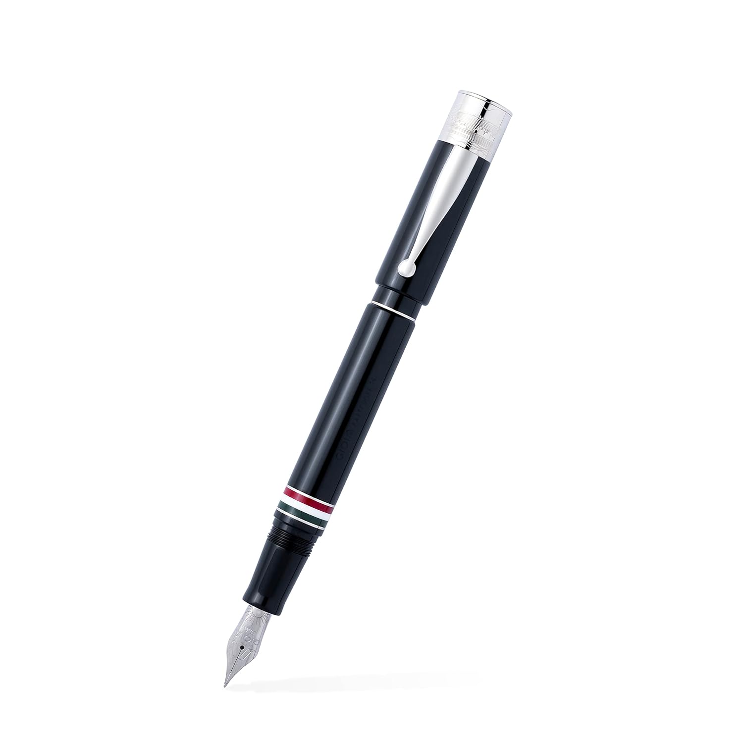 GIOIA Partenope Fountain Ink Pen and Rollerball Pen with an Interchangeable Grip Section, Black Resin Barrel & Cap with Rhodium Plated Broad Nib and Trims