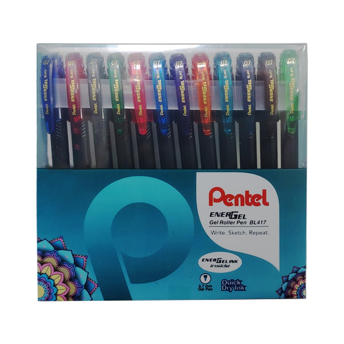 Pentel Energel 0.7mm Metal Tip Roller Gel Pen Set - Pack of 12 (Multicolour)