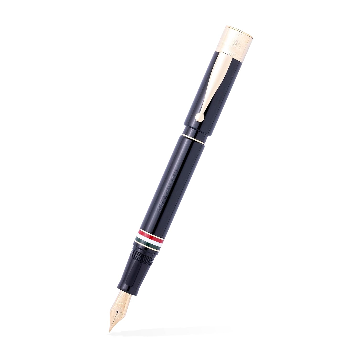 GIOIA Partenope Fountain Ink Pen and Rollerball Pen with an Interchangeable Grip Section, Black Resin Barrel & Cap with Gold Plated Medium Nib and Trims