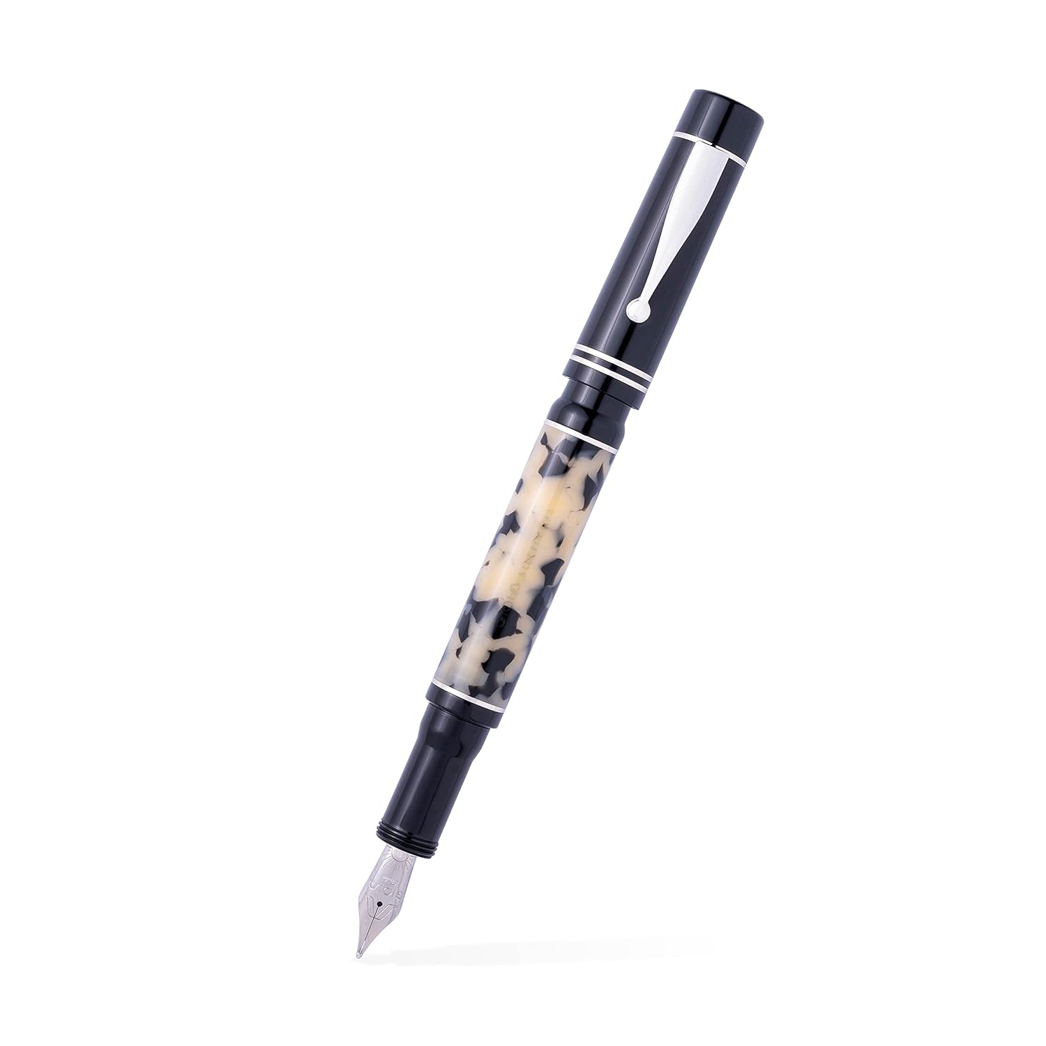 GIOIA Alleria Tramonto Fountain Ink Pen Black Resin Barrel & Cap with Rhodium Plated Medium Nib and Trims,Piston Ink Filling System-Does Not Support Cartridge/Converter