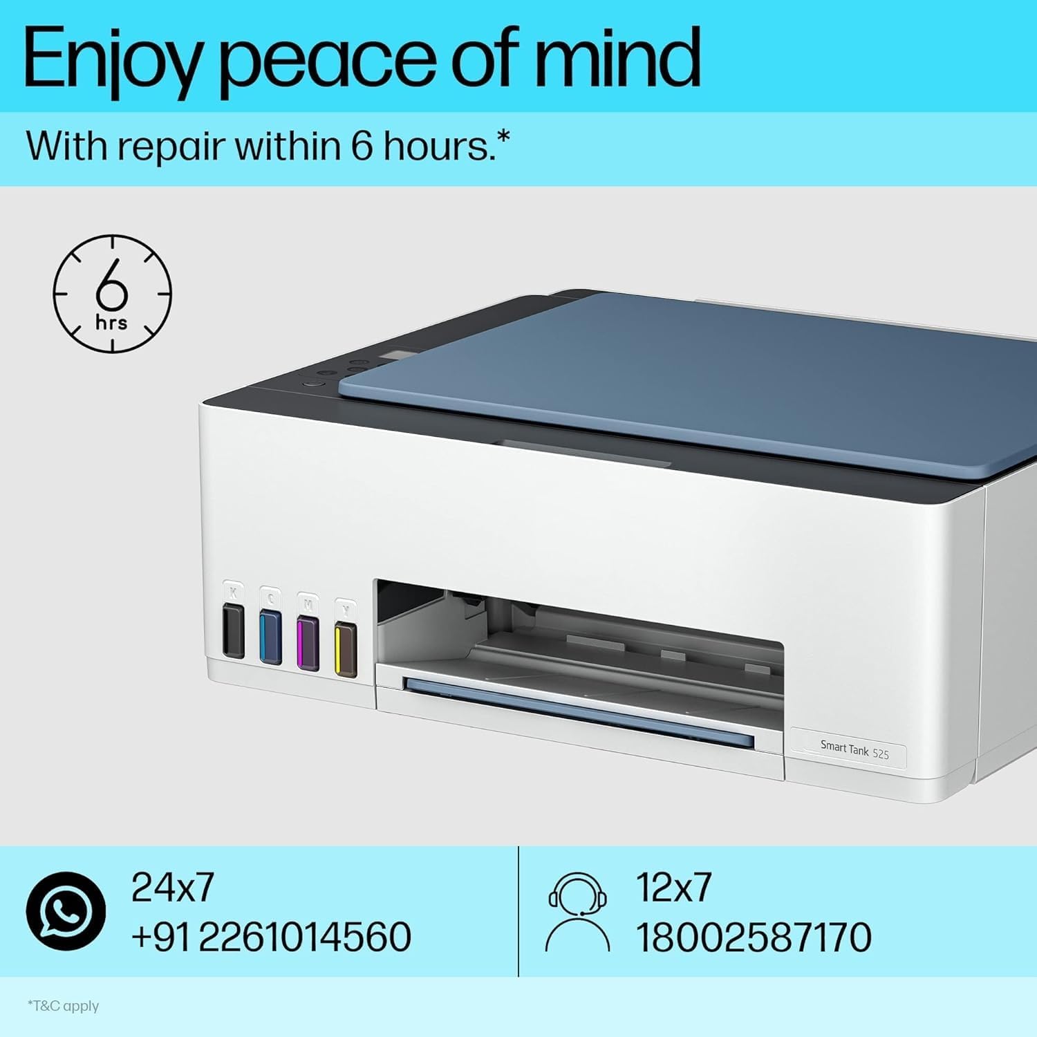 H P Smart Tank 525 All in one Colour Printer (Upto 6000 Black and 6000 Colour Pages Included in The Box). - Print, Scan & Copy for Office/Home