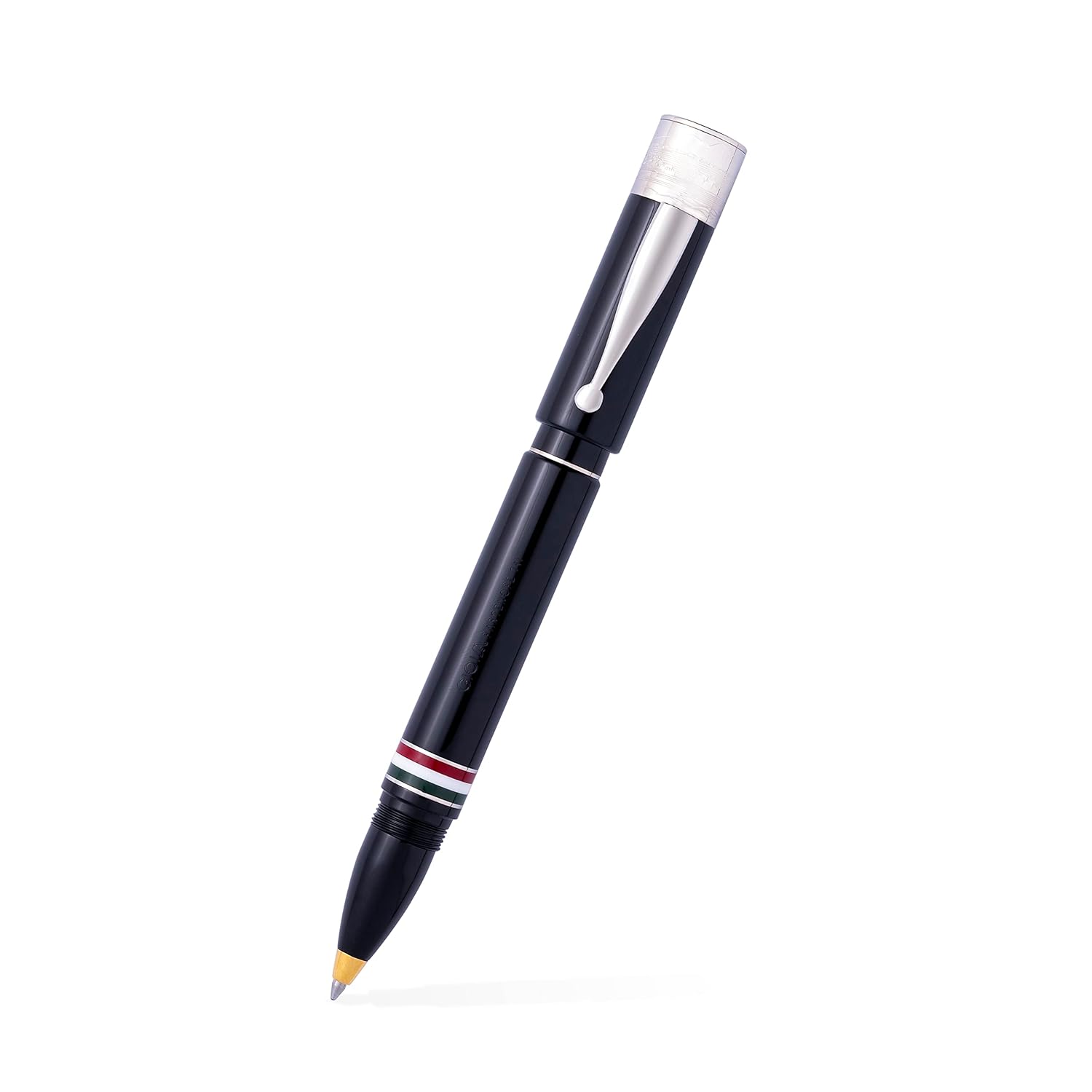 GIOIA Partenope Fountain Ink Pen and Rollerball Pen with an Interchangeable Grip Section, Black Resin Barrel & Cap with Rhodium Plated Broad Nib and Trims