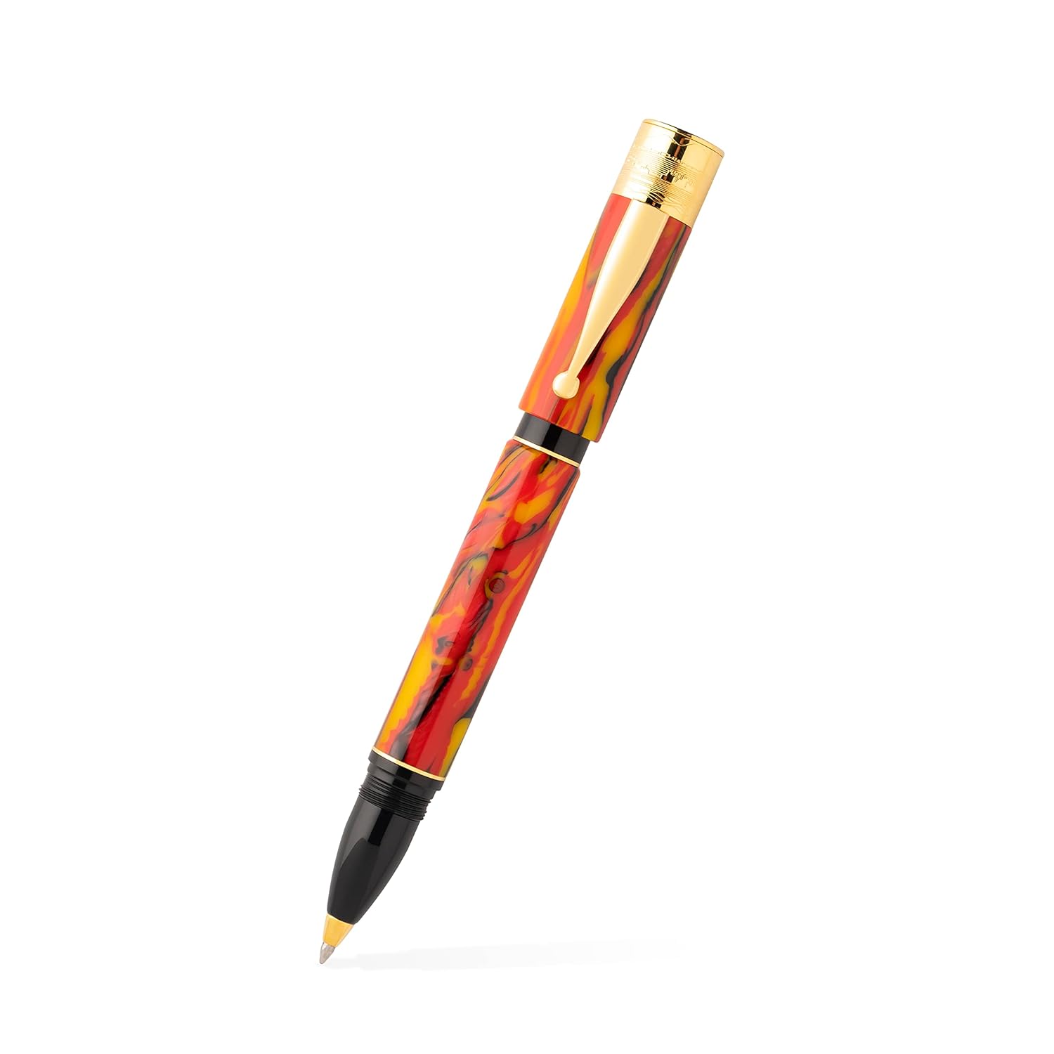 GIOIA Partenope Fountain Ink Pen and Rollerball Pen with an Interchangeable Grip Section, Fiamma Flame Resin Barrel & Cap with Gold Plated Fine Nib and Trims
