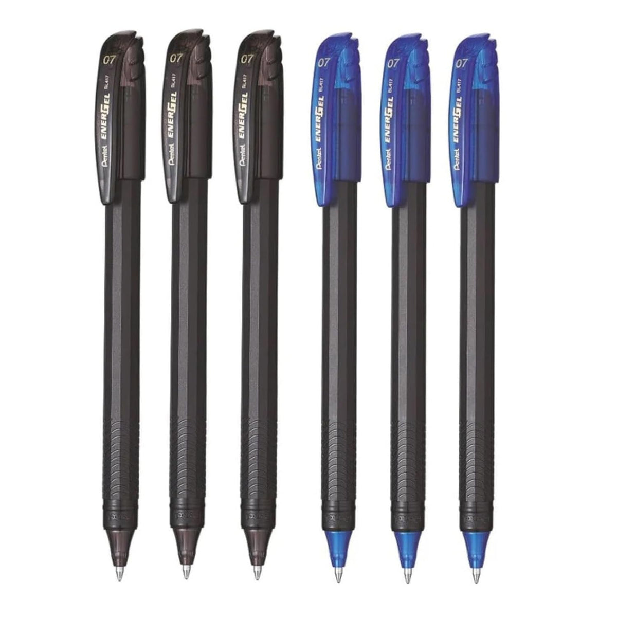 Pentel EnerGel 0.7 MM Roller Gel Pen | Quick Dry Ink For Smudge-Free Writing | Lightweight Gel Pen For Smooth Writing Experience | 3 Blue & 3 Black, Pack of 6 (BL417)