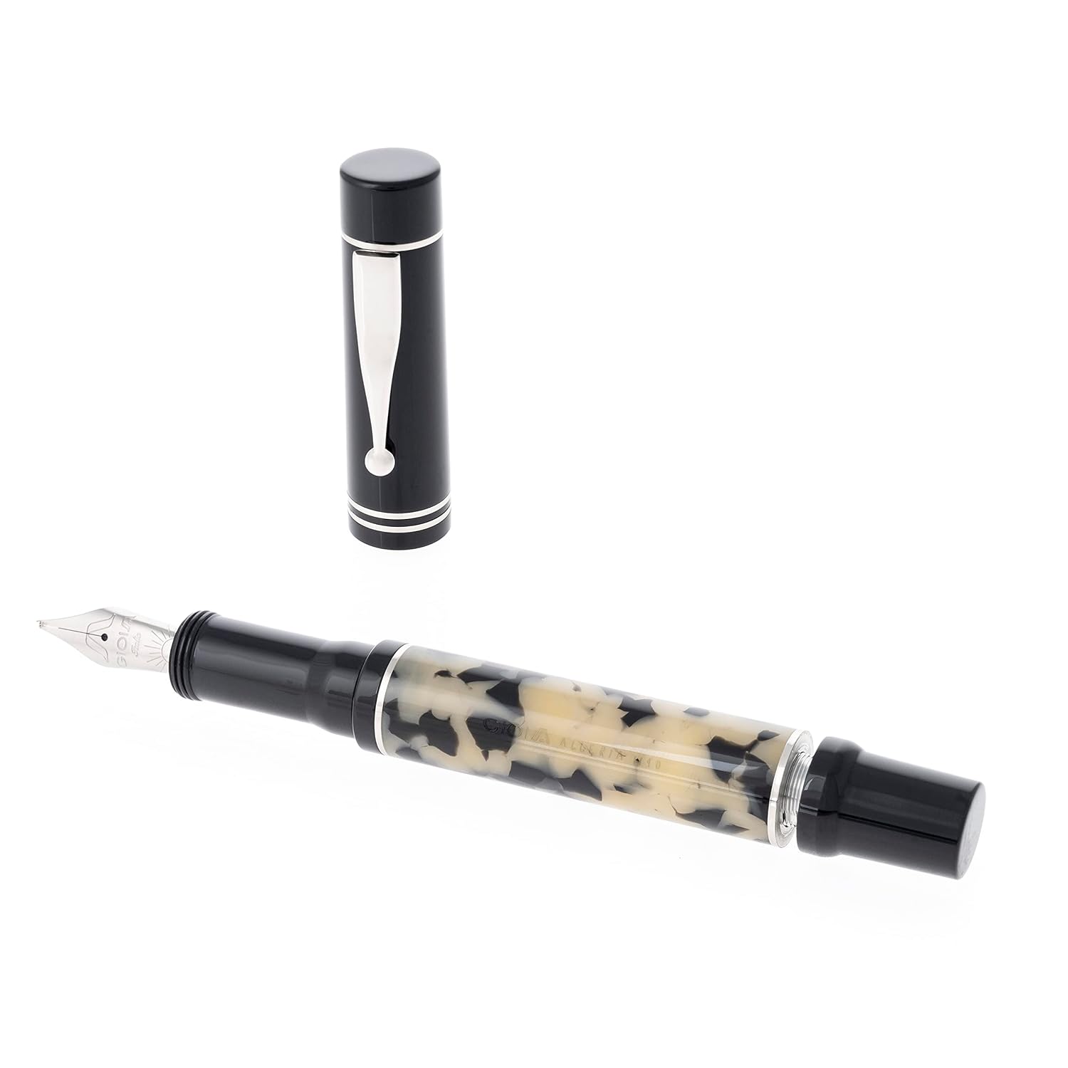 GIOIA Alleria Tramonto Fountain Ink Pen Black Resin Barrel & Cap with Rhodium Plated Medium Nib and Trims,Piston Ink Filling System-Does Not Support Cartridge/Converter