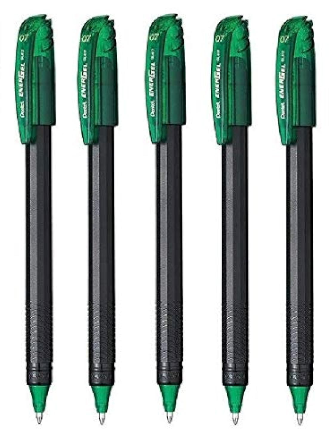 Pentel Energel BL417 Roller Gel Pen | Quick Drying & Smudge-Proof Ink | 0.7mm Smooth Metal Tip | Set Of 5 Pens, Green Ink