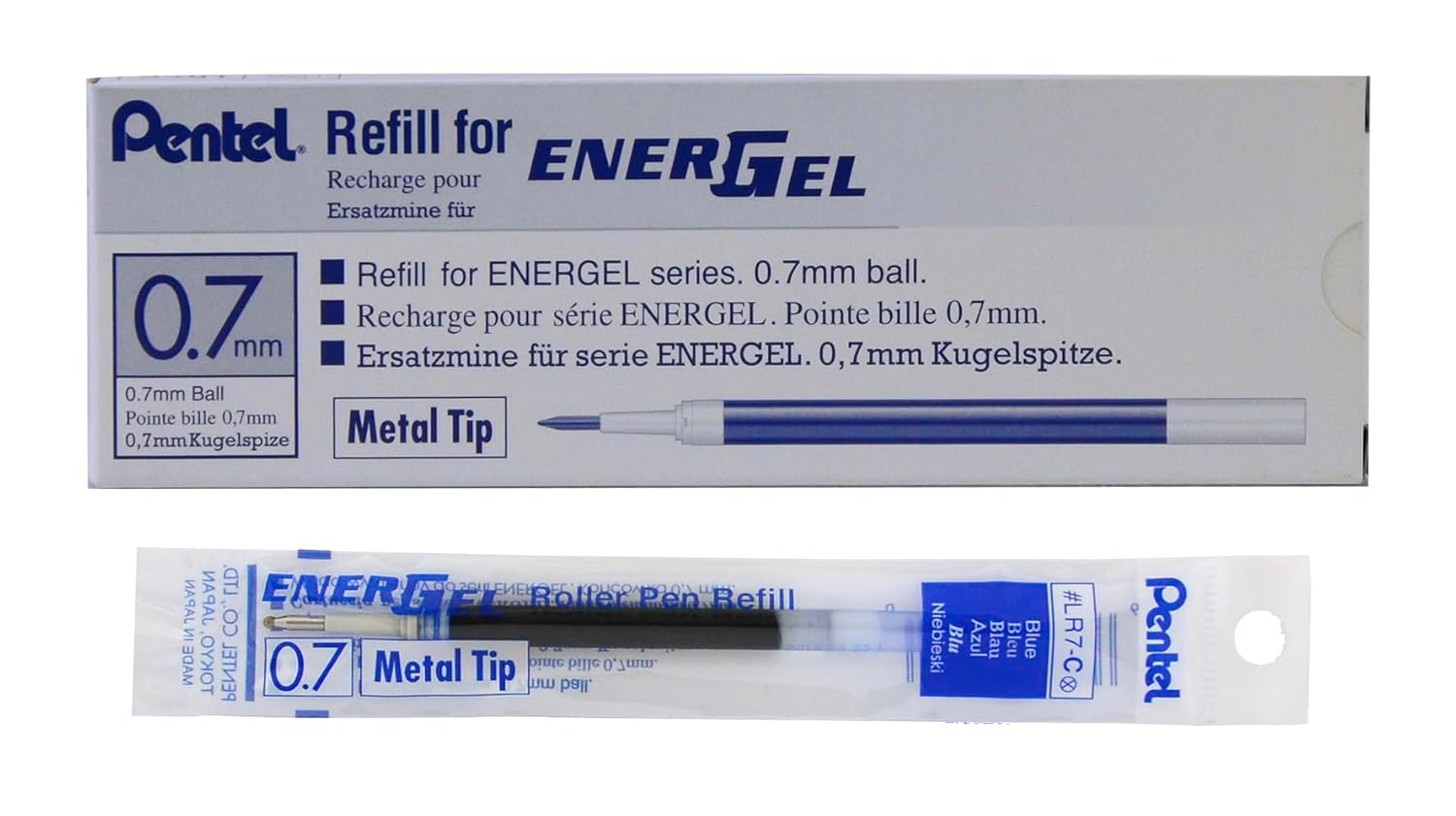 Pentel Energel BL415 Roller Gel Pen & Refills Combo | Quick Drying & Smudge-Proof Ink | 0.5mm Smooth Metal Tip | Set Of 5 Pens & 10 LR5 Refills, Blue Ink