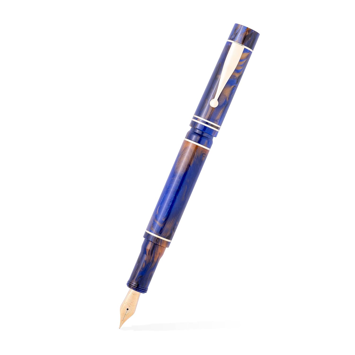 GIOIA Alleria Crepuscola Fountain Ink Pen Blue-Brown Resin Barrel & Cap with Gold Plated Medium Nib and Trims, Piston Ink Filling System-Does Not Support Cartridge/Converter