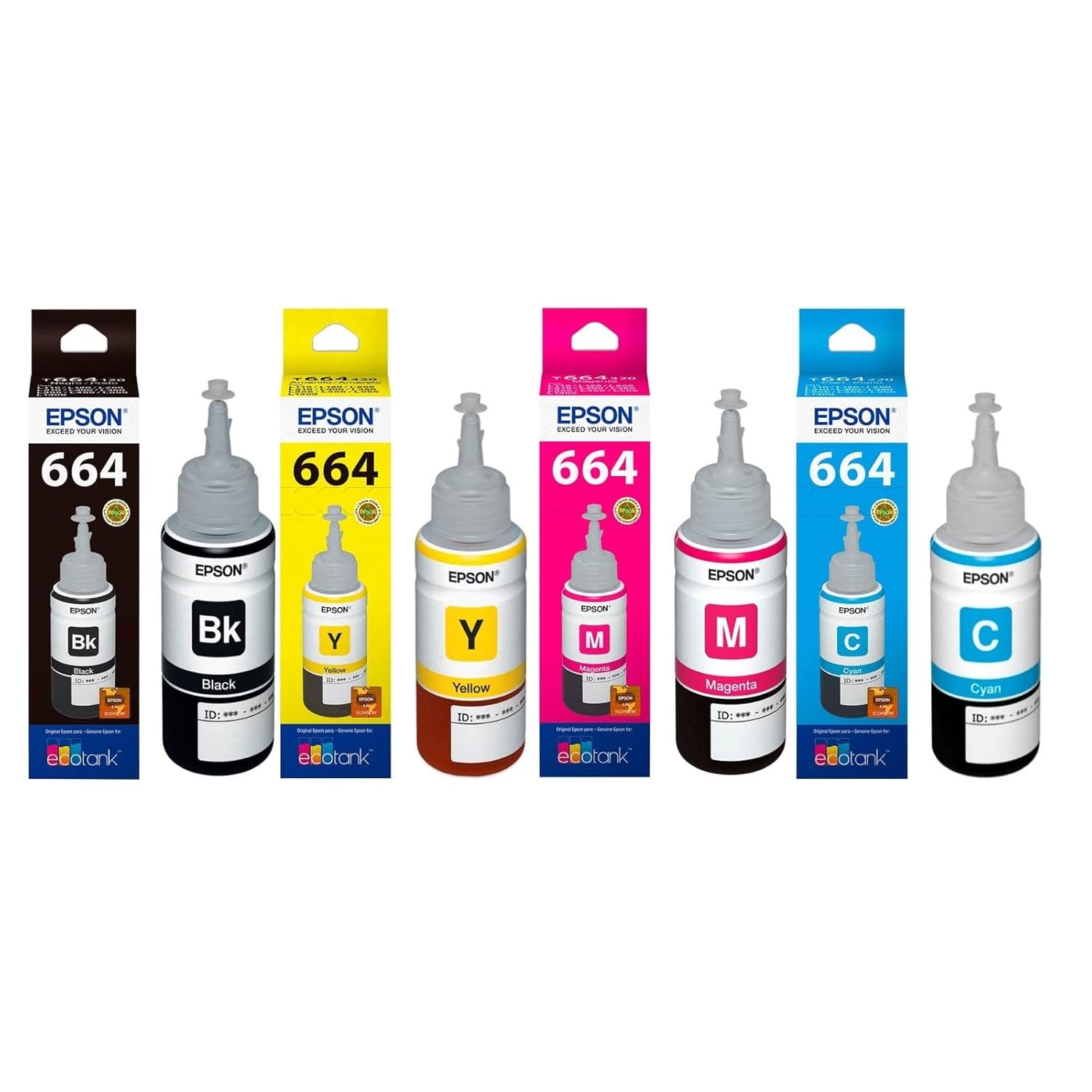 Epson All Colours (T6641-Black, T6642-Cyan, T6643-Magenta, T6644-Yellow) Ink Bottles 70 ml Each