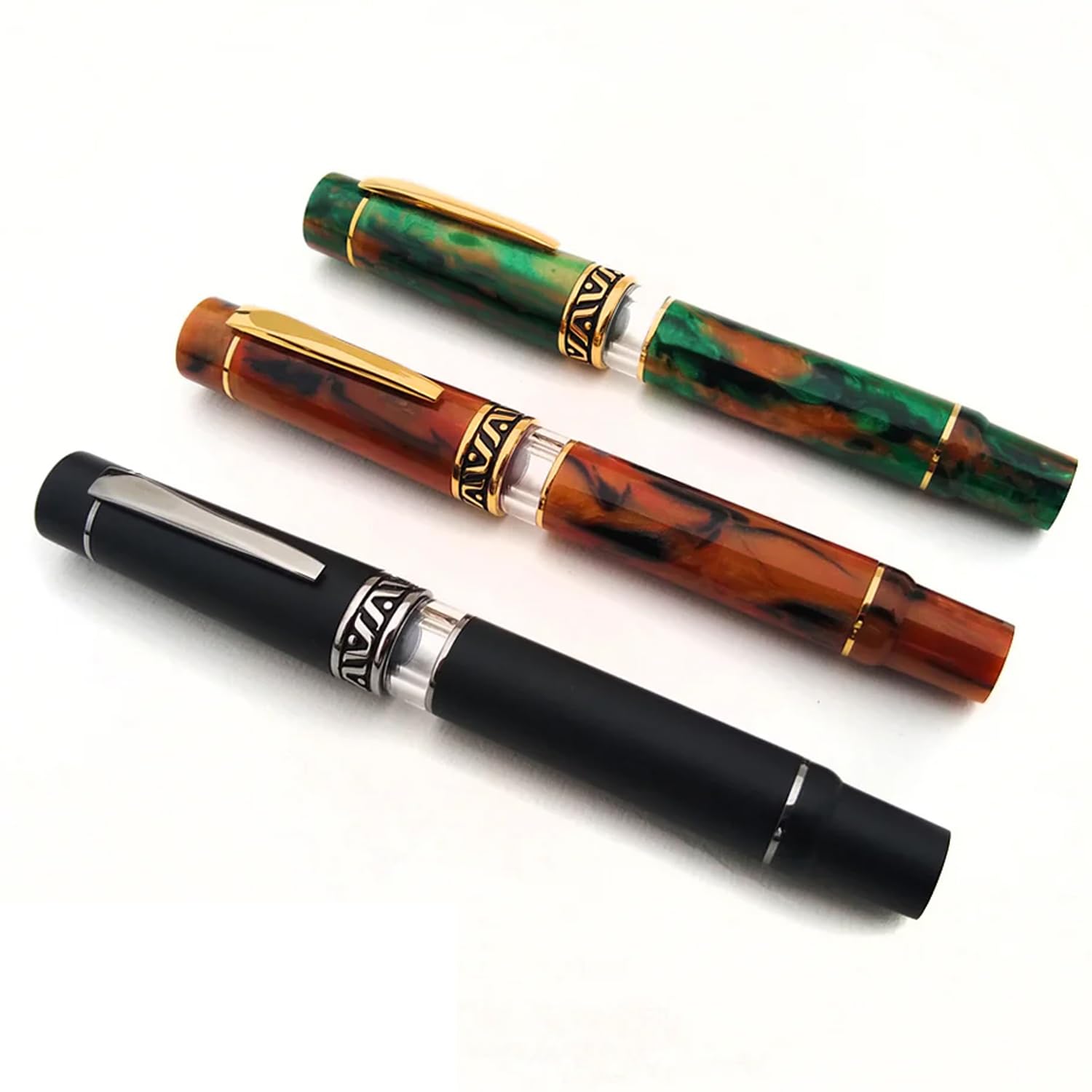 GIOIA Medium Nib Fountain Ink Pen | Bellevista Aragona | Green Red Marbled Resin Barrel & Cap with Gold Plated Nib and Trims | Piston Filler