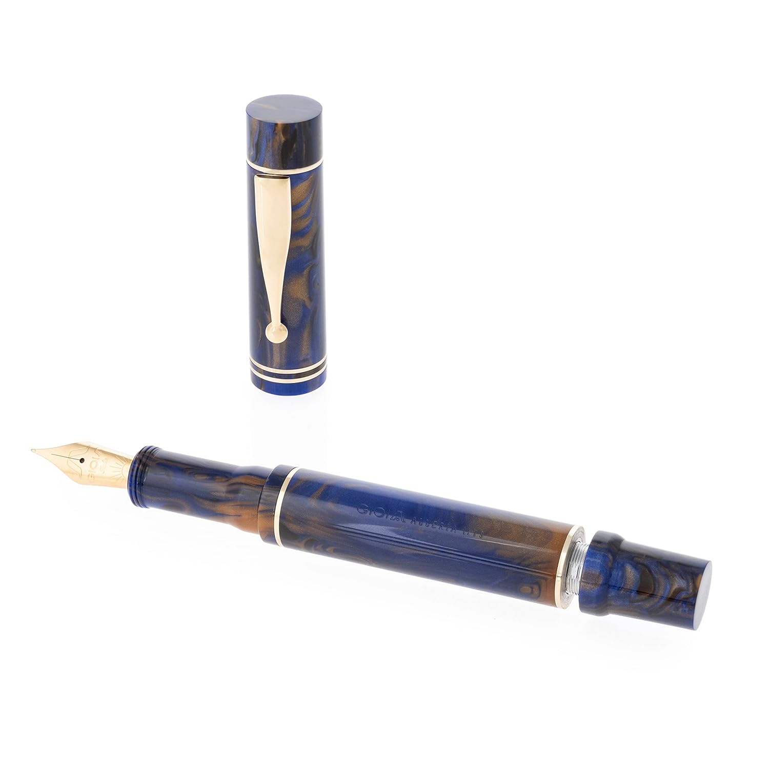 GIOIA Alleria Crepuscola Fountain Ink Pen Blue-Brown Resin Barrel & Cap with Gold Plated Medium Nib and Trims, Piston Ink Filling System-Does Not Support Cartridge/Converter