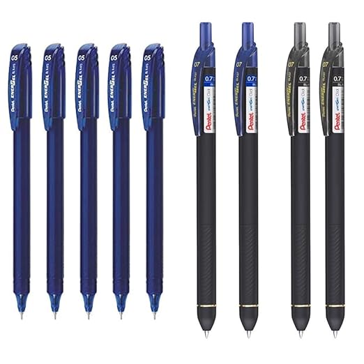 Pentel Energel - Roller Gel Pen Set - Pack of 5 (0.5mm Blue) EnerGel Click Roller Gel Pen - Pack of 4 (2 BLUE + 2 BLACK PENS)