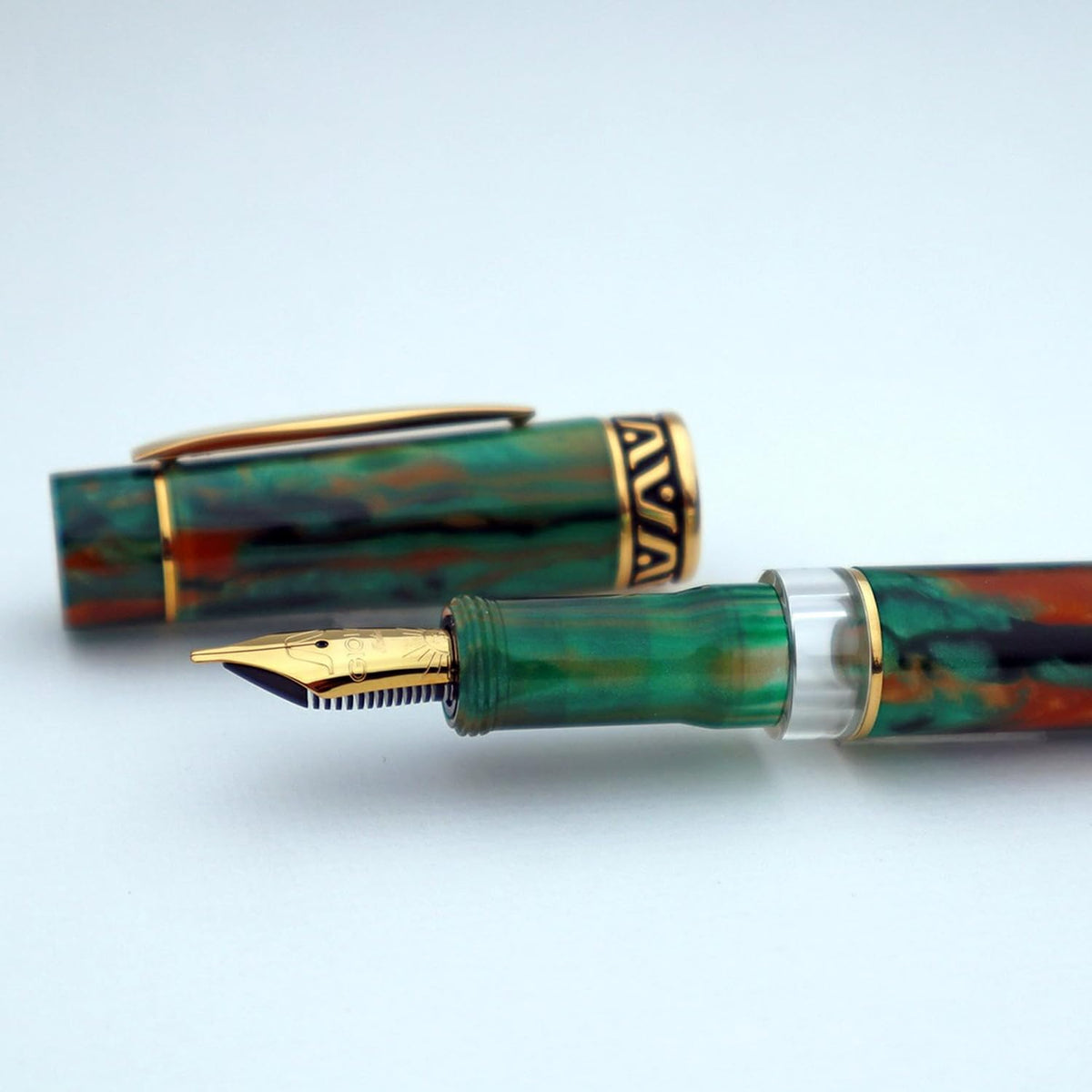 GIOIA Medium Nib Fountain Ink Pen | Bellevista Aragona | Green Red Marbled Resin Barrel & Cap with Gold Plated Nib and Trims | Piston Filler