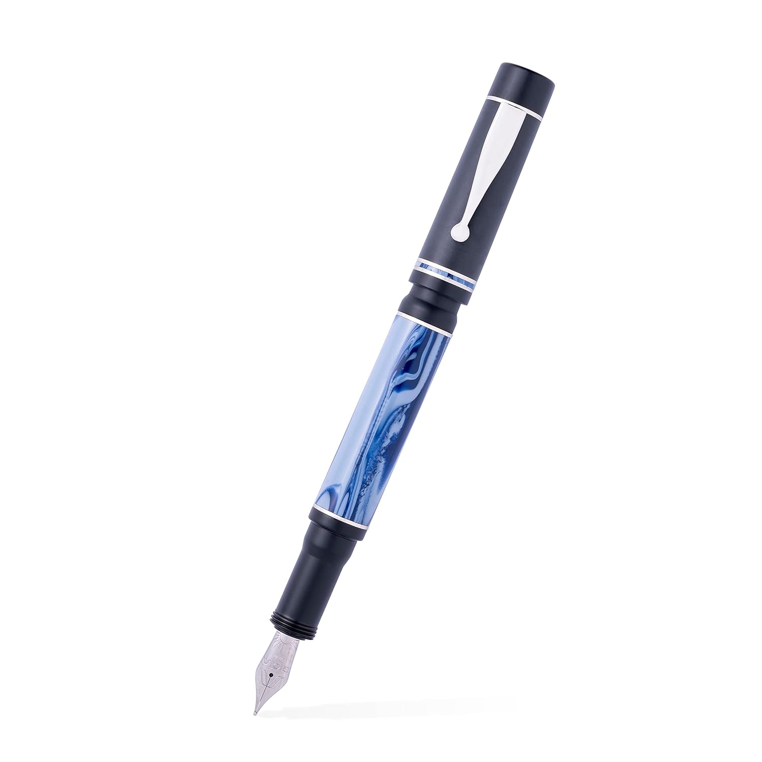GIOIA Alleria Mare Fountain Ink Pen Blue-Black Resin Barrel & Cap with Rhodium Plated Broad Nib and Trims Piston Ink Filling System-Does Not Support Cartridge/Converter