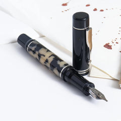 GIOIA Alleria Tramonto Fountain Ink Pen Black Resin Barrel & Cap with Rhodium Plated Medium Nib and Trims,Piston Ink Filling System-Does Not Support Cartridge/Converter