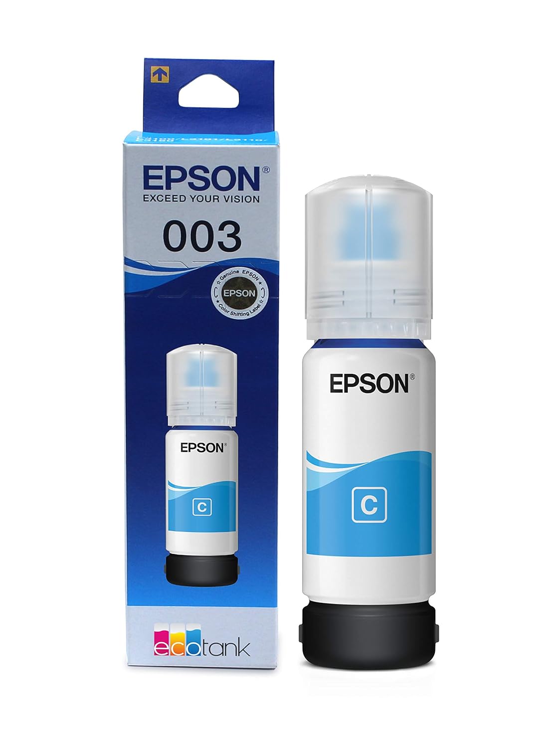 Epson 003 Ink Bottle (Cyan), Compatible with :L3110 /L3101/ L3150 / L4150 / L4160 / L6160 / L6170 / L6190 Printer Models