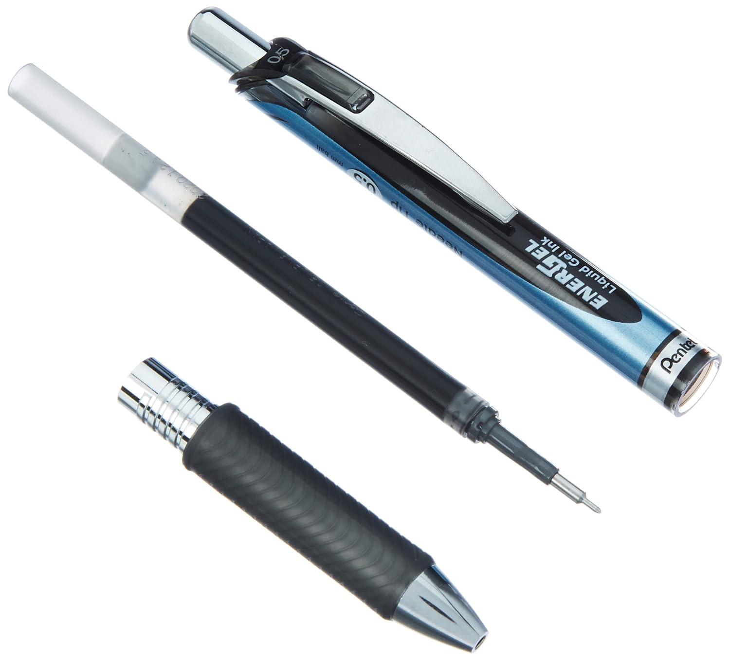 Pentel Energel Knock Ballpoint Pen, 0.5mm Needle Tip, Blue Body with Black Accent (BLN75-A)