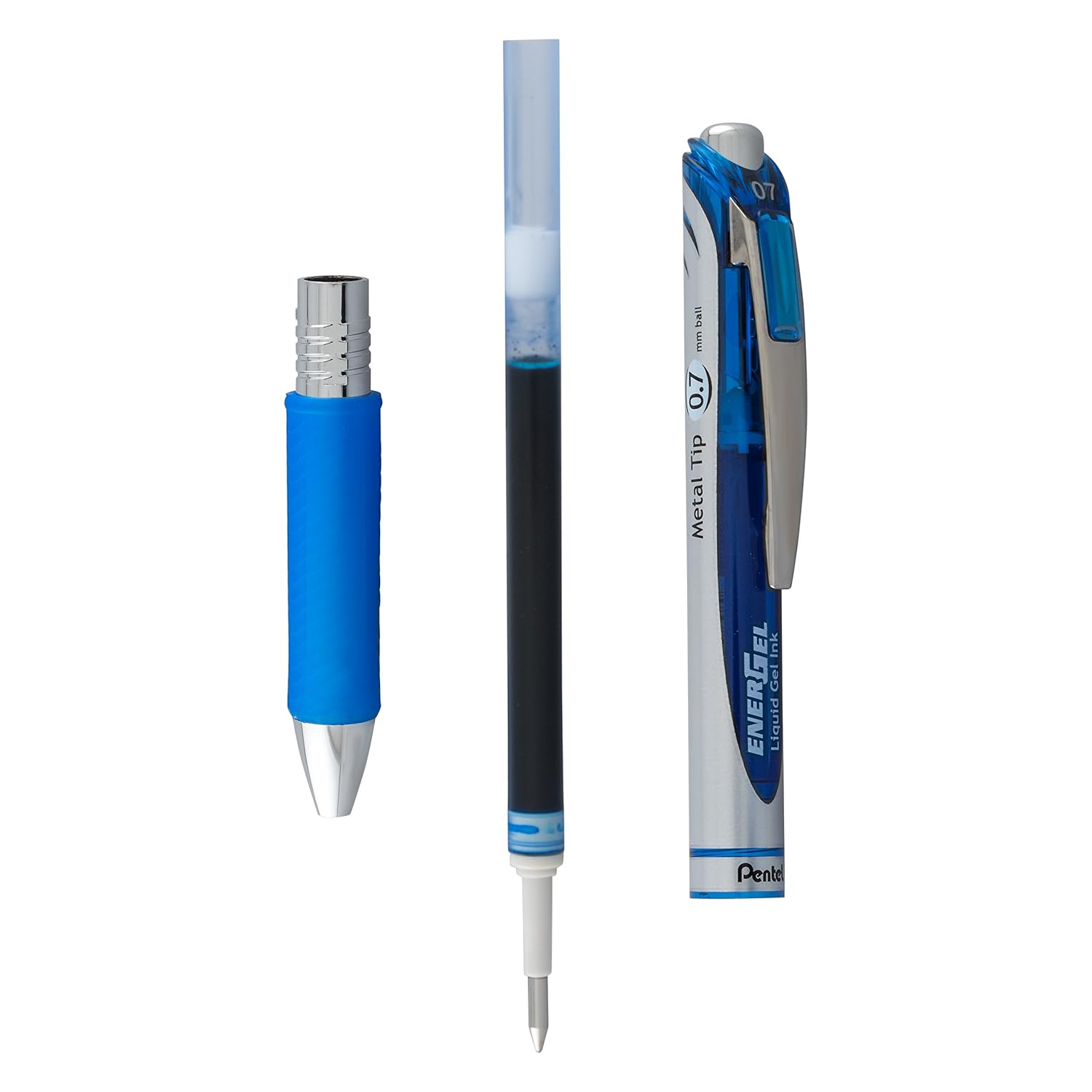 Pentel Energel BL415 Roller Gel Pen & Refills Combo | Quick Drying & Smudge-Proof Ink | 0.5mm Smooth Metal Tip | Set Of 5 Pens & 10 LR5 Refills, Blue Ink