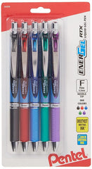 Pentel EnerGel RTX Retractable Liquid Gel Pen, 0.5mm, Metal Tip, Assorted Ink, Pack of 5 (BLN75BP5M)