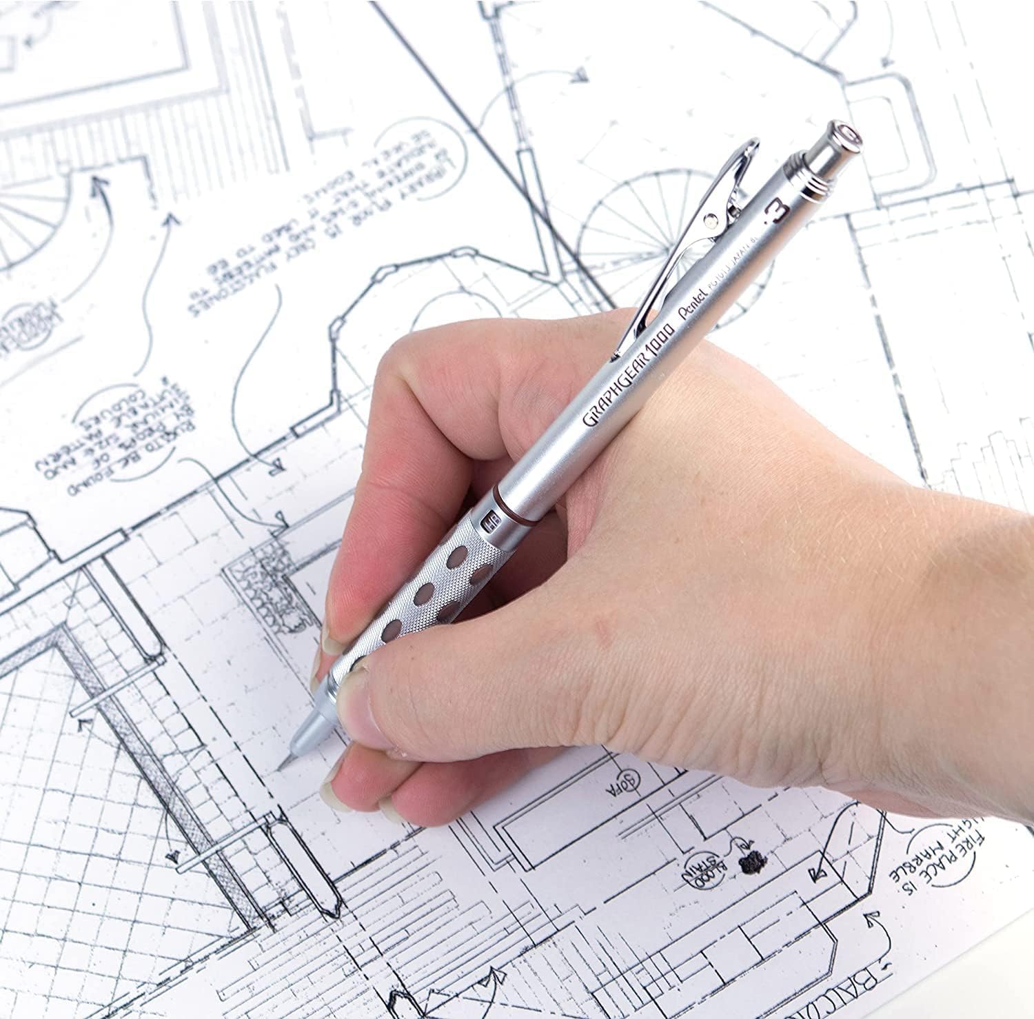 Pentel GraphGear 1000 0.3 Mm Mechanical Drafting Pencil | Metal Clip With Retractable Mechanism | Dual Metal & Rubber Grip | Pack Of 1 | Silver & Brown (PG1013)