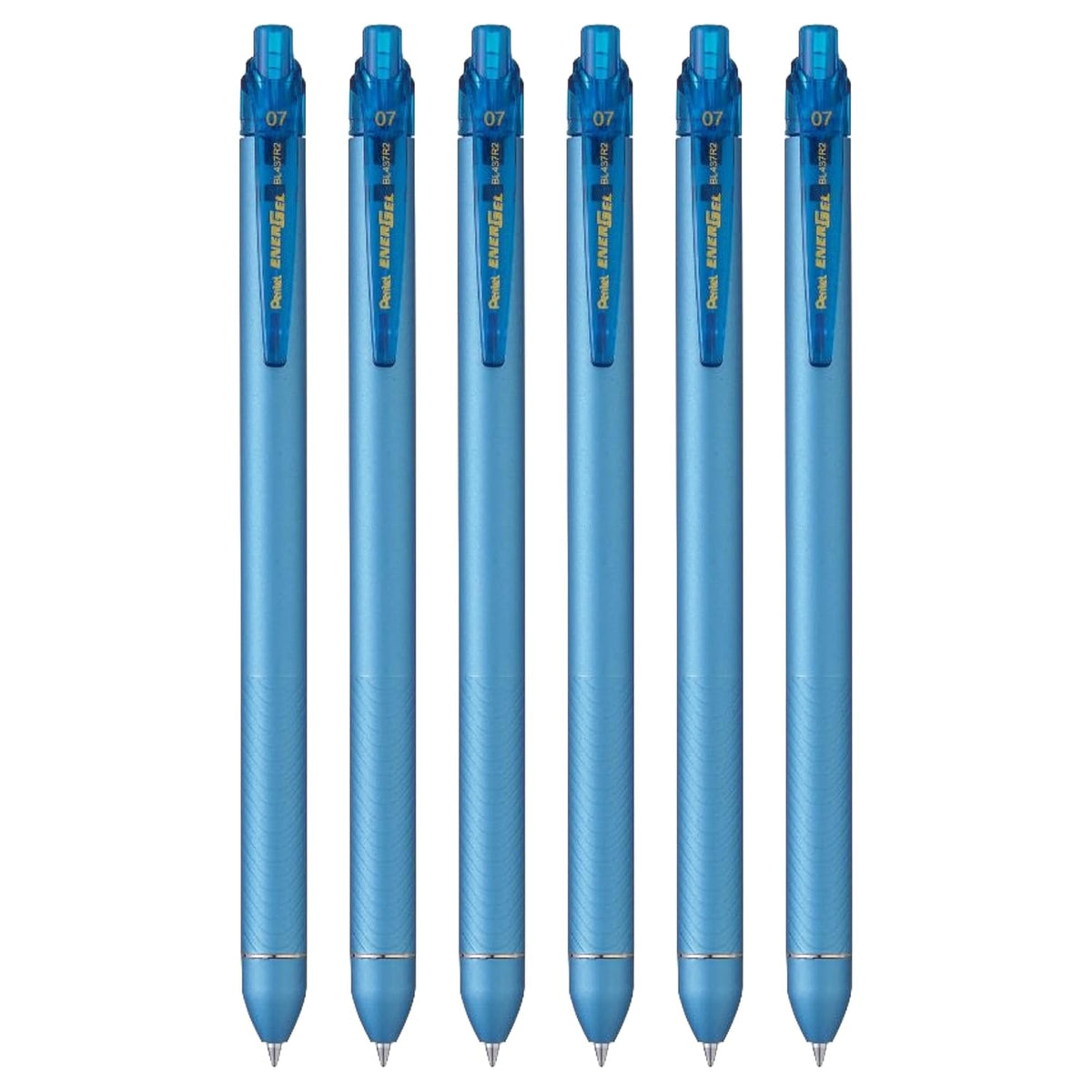 Pentel Energel Click BL437R2 0.7mm Retractable Gel Pen | Slim, Rubberized, Matt Barrel with Built-In Molded Grip (Blue Ink, 6)