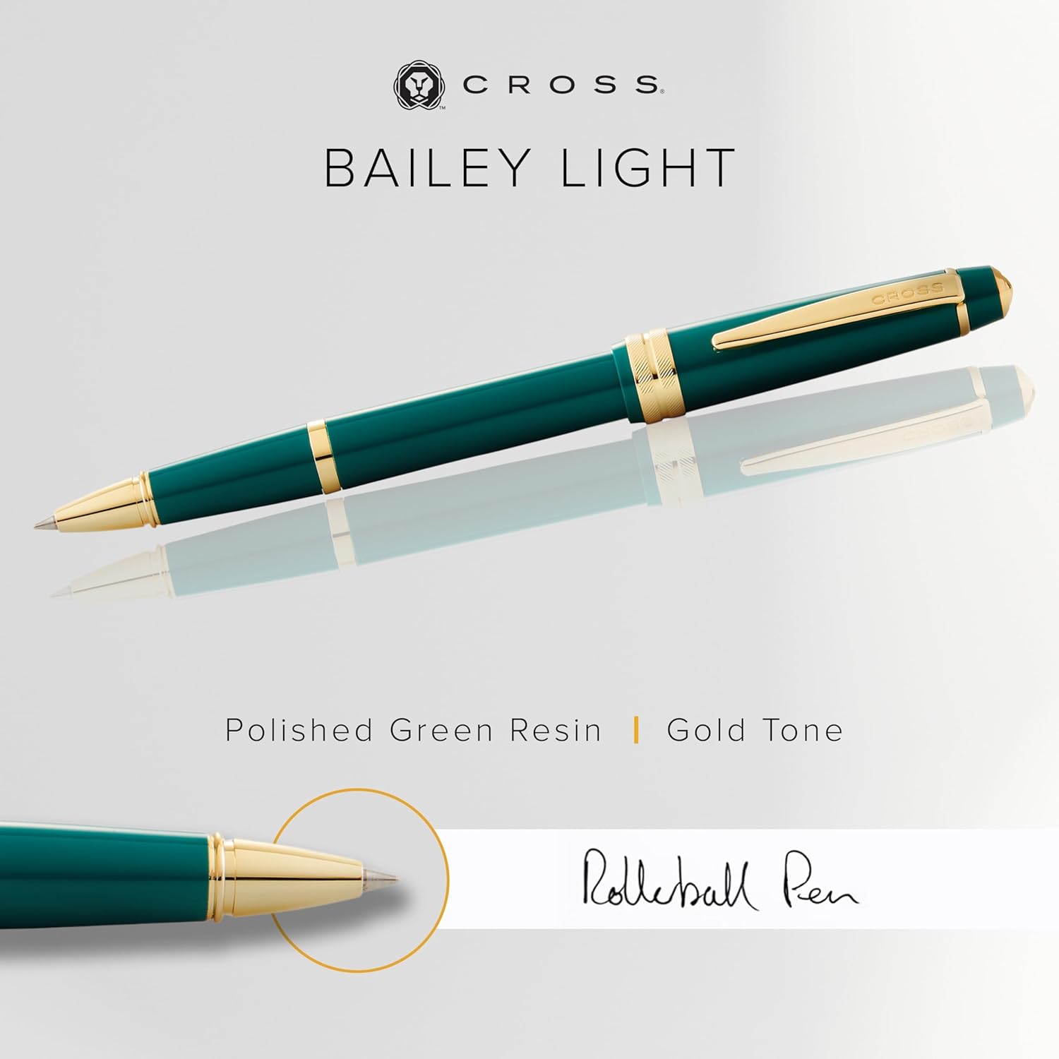 Cross Bailey Light Polished Green Resin and Gold Tone Rollerball Pen AT0745-12