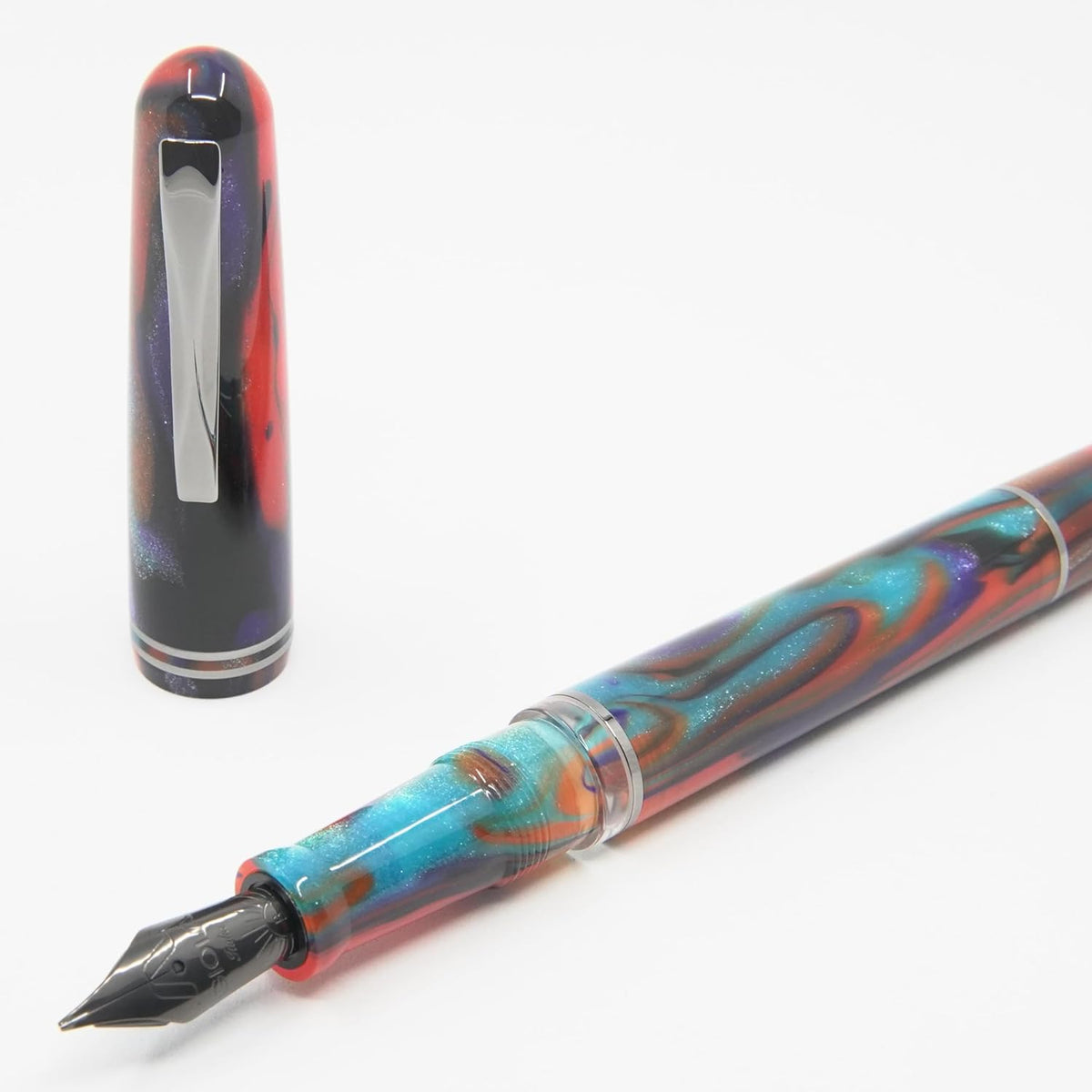 GIOIA Stub Nib Fountain Ink Pen | Metis Iridi | Resin Barrel & Cap with Nib and Trims | Piston Filler