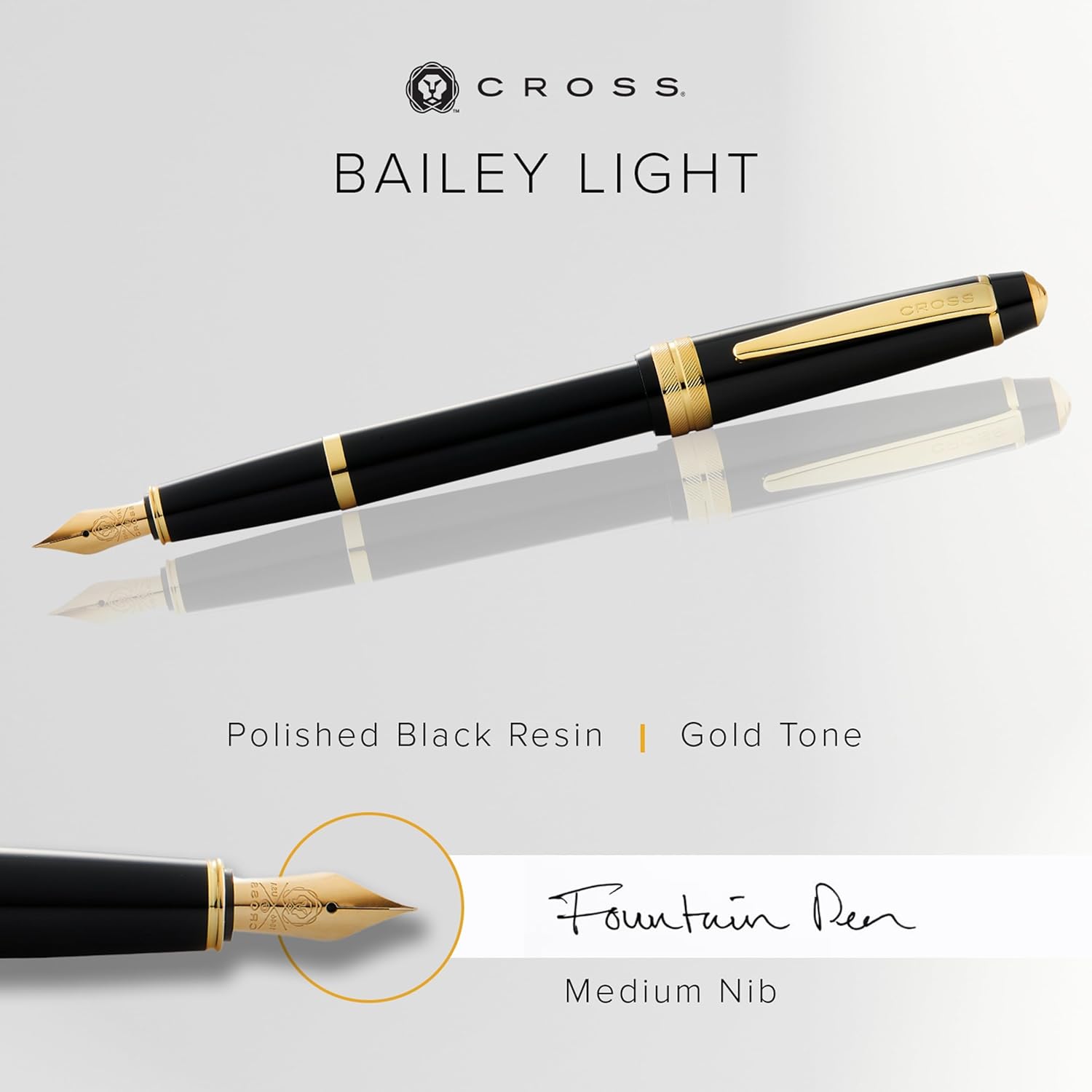 Cross Bailey Light Polished Black Resin and Gold Tone Fountain Pen AT0746-9MF