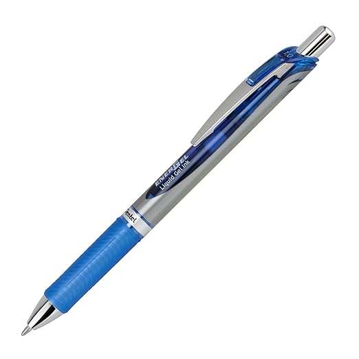Pentel EnerGel RTX Retractable Liquid Gel Pen, Bold Line, Metal Tip, Blue Ink 3Pk (BL80BP3C)