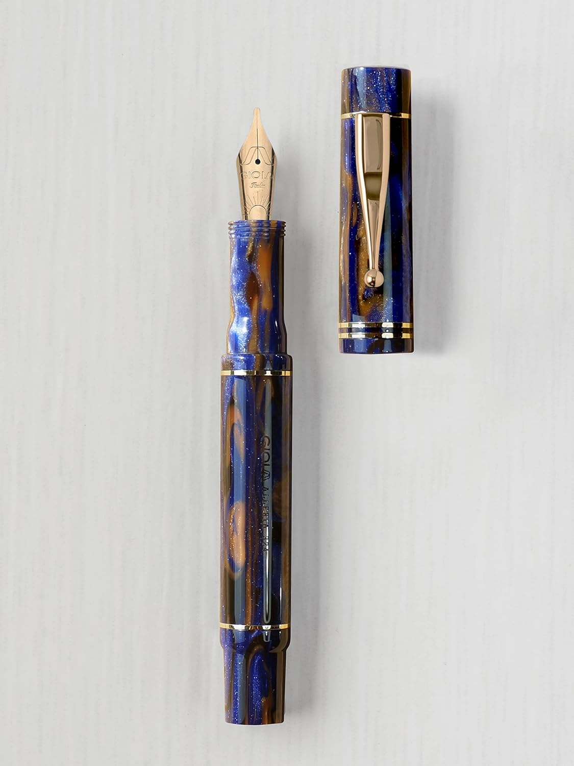 GIOIA Alleria Crepuscola Fountain Ink Pen Blue-Brown Resin Barrel & Cap with Gold Plated Medium Nib and Trims, Piston Ink Filling System-Does Not Support Cartridge/Converter